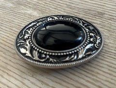 Black Onyx Stone Belt Buckle Western Silver Engraved Cowboy Rodeo Style