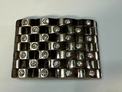 Block Brick Wall Pattern, Clear Rhinestone Accented Bling Jeweled Belt Buckle