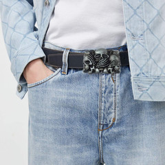 Skull Head Belt Buckle for Mens Western Cowboy