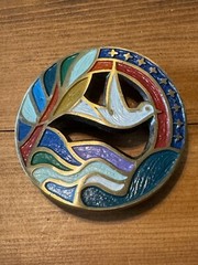 Vintage 1971 Solid Brass Hand Painted « The Crown of Creation » Hippie Belt Buckle
