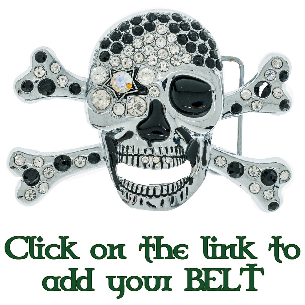 Bling Skull Crossbones Belt Buckle Pirate Booty Crystal Rock Biker Gothic Emo