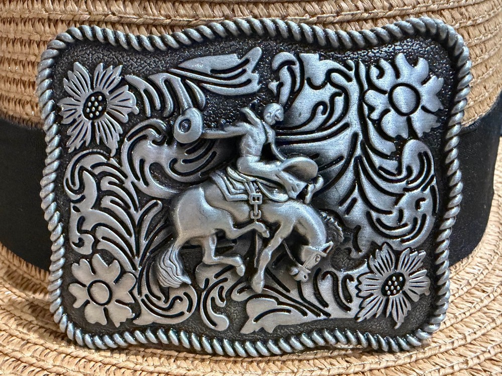 Antiqued Silver Bull Riding Rodeo Belt Buckle Vintage Western Cowboy Buckles