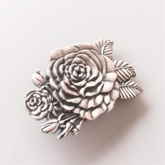 Vintage Silver Plated 3D Sculpt Western Rose Flower Belt Buckle
