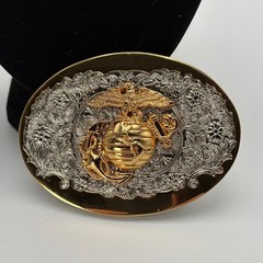 USMC Marine Corps Eagle Globe and Anchor Two Tone Gold Silver Belt Buckle EGA