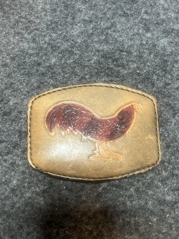 Rooster Leather Belt Buckle Mens Brown Rectangular Western Farm Ranch Cowboy