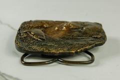 Grizzly Bear with Salmon brass belt buckle vintage Bergamot Brass Works 1978
