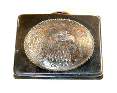 EAGLE HEAD Belt BUCKLE 3 5/8&Prime;x2 3/4&Prime; Silver Metal w Rope Edge Western/Biker/USA
