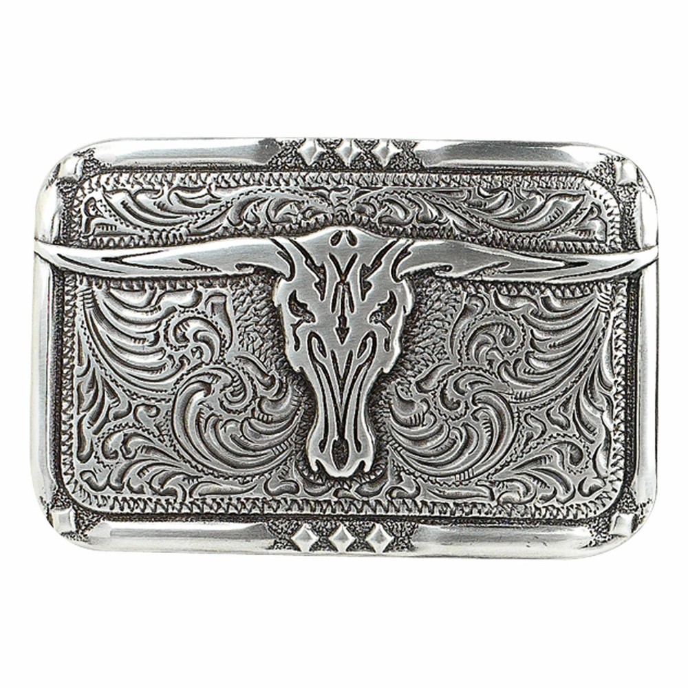 Nocona Men&rsquo;s Vintage Longhorn Skull Silver Belt Buckle 38034