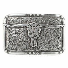 Nocona Men&rsquo;s Vintage Longhorn Skull Silver Belt Buckle 38034