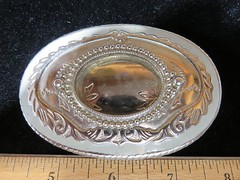 Silvertone Oval Engraved Belt Buckle Free Shipping