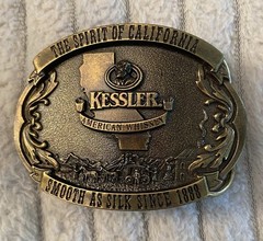 Belt Buckle, Brass, Kessler American Whiskey Spirit of California,1993 Ltd., Ed.