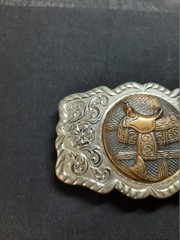 VINTAGE NICKEL SILVER WESTERN SADDLE THEME BELT BUCKLE Intricate Filigree Design