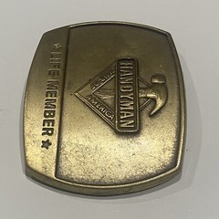 Vtg 90&rsquo;s 1996 Handyman Club Of America Life Member Hammer Logo Belt Buckle Brass