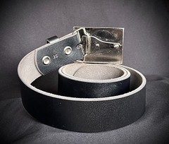 « 8 Tarnished Stars » Military Industrial Belt Buckle Black Leather Darren McNeese