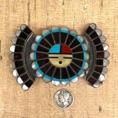 Sterling Silver Zuni Sunface Inlay Belt Buckle–36g