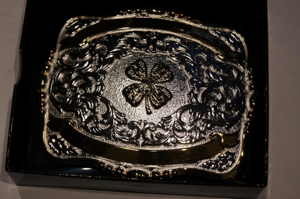 Crumrine Western Belt Buckle Trophy Buckle 4 H Clover 2 Ribbons 38402