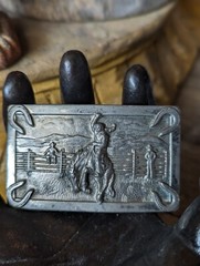 Vintage Justin Belts Belt Buckle Bronc Busting Horse Cowboy Rodeo Fort Worth TX