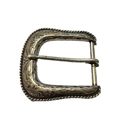 Rope Edge Western Engraved Vintage Belt Buckle 1 1/2&Prime; Silver Tone