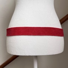 Vintage Red Canvas Brown Leather Belt Silver Buckle Preppy Statement