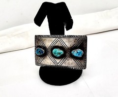 NATIVE AMERICAN NAVAJO KEE JOE BENALLY CARVED STAMPED SILVER BELT BUCKLE