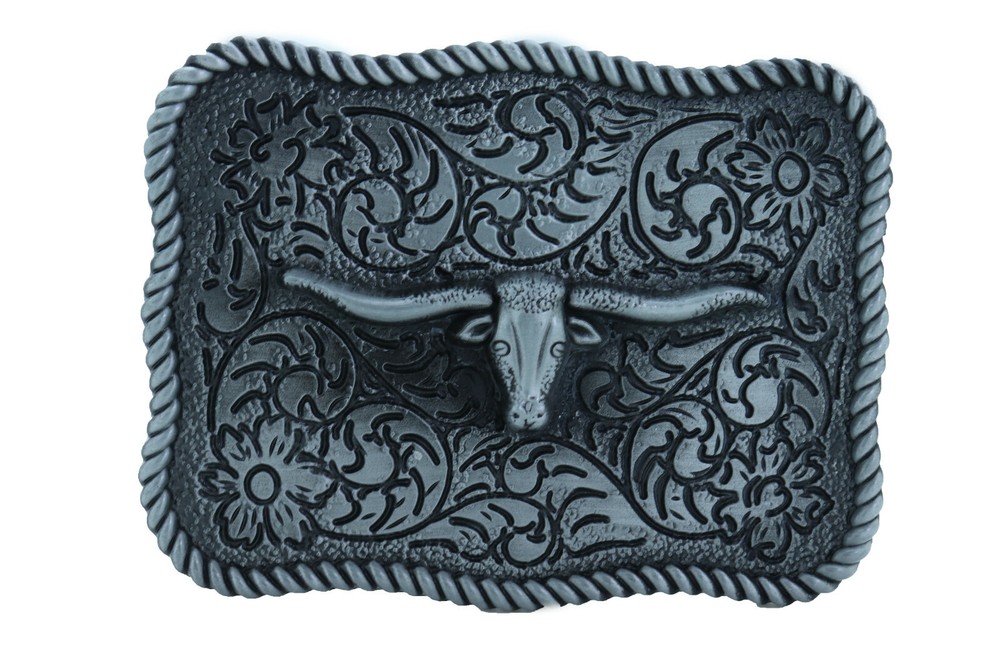 Men Buckle Silver Metal Bull Western Casual Cool Look Texas Long Horn Cow Jeans