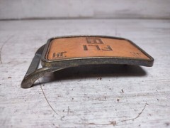 Vintage FLI Realtor JH Branded Leather and Brass Belt Buckle 3&Prime; by 2&Prime;