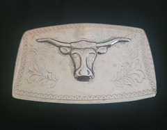 Longhorn Western Silver Tone BELT BUCKLE Rectangular 3.5&Prime;×2-1/8&Prime; (For 1.5&Prime; Belt)