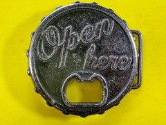 OPEN HERE Bar Party Pick Up Line Novelty Drinking Belt Buckle with Bottle Opener
