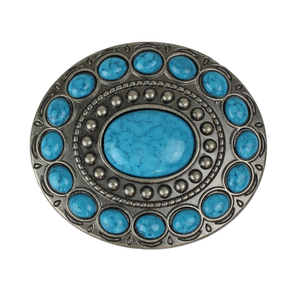 Southwestern Turquoise Beads Oval Belt Buckle Antique Silver Fits 1.5 inch Belts