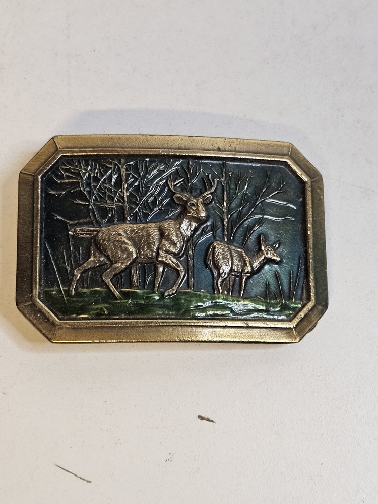 VTG Deer Hunting Belt Buckle 1976 Rectangle 3.25 By 2.25 in Number 520 Made USA