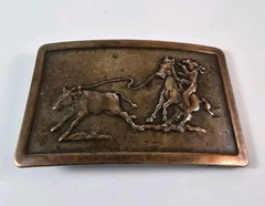 Vintage Embossed Calf/Steer Roping Belt Buckle☆1960s☆Copper Toned Metal☆USA☆☆☆☆☆