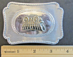 VTG Metal Wagon Belt Buckle Cowboy Western Silver Tone
