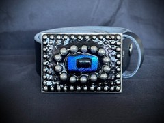 Belt Buckle Industrial Brutalist Blue Stone Beaded Texture OOAK Darren McNeese