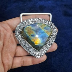 Labradorite Belt Buckle Silver Plated Handmade Western Cowboy Gemstone Buckle