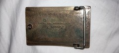 Vintage Kenneth Reid Albuquerque NM Exotic Wood Inlaid In Brass Belt Buckle