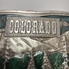 VTG 1976  » COLORADO  » BERGAMOT Brass Works Enamel DIX Leather BELT BUCKLE – NICE