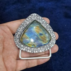 Labradorite Belt Buckle Silver Plated Handmade Western Cowboy Gemstone Buckle