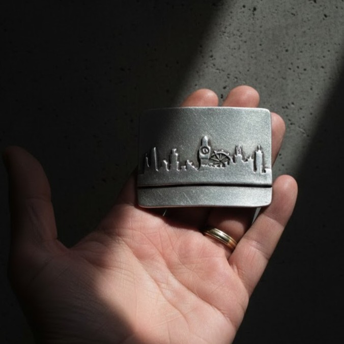 London City Silhouette Belt Buckle Skyline Metal Modern Urban Design