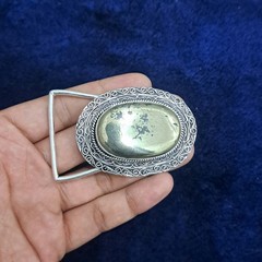 Natural Pyrite Belt Buckle Silver Plated Handmade Western Cowboy Statement Buckl
