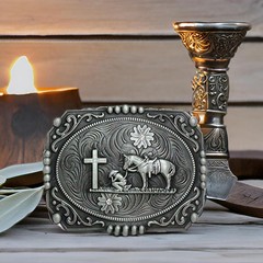 Religion Cross Prayer and Horse Belt Buckle Western Cowboy Longhorn Belt