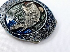Indiana Metal Craft Belt Buckle Jumping Largemouth Bass Fish Embossed 1982 Vtg