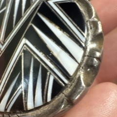 Vintage Southwestern Style Sterling Silver Belt Buckle Stamed B Black white Art