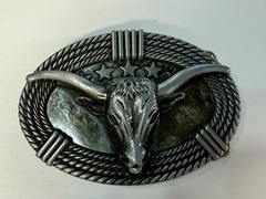 Texas Longhorn Cow Bull Head Steer Rope Border Rodeo Cowboy Belt Buckle