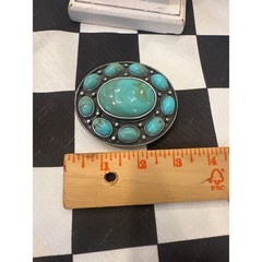 Vintage Western Faux Turquoise Silver Tone Oval Belt Buckle cowboy Boho