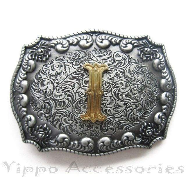 Initial Letter « I » Cowboy Rodeo Western Metal Belt Buckle
