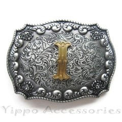 Initial Letter « I » Cowboy Rodeo Western Metal Belt Buckle