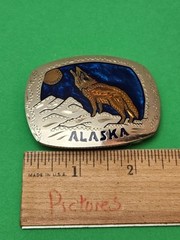 ALASKA HOWLING WOLF MOONLIGHT BELT BUCKLE HANDMADE USA GERMAN SILVER