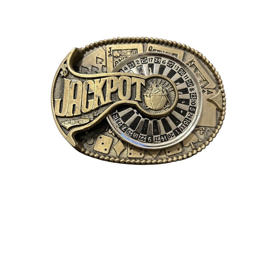 Vintage Jackpot Solid Brass Spinning Belt Buckle Collectible