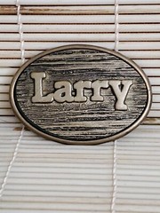 Vintage LARRY Belt Buckle By Oden – Made In USA – 2-3/4”x 2”