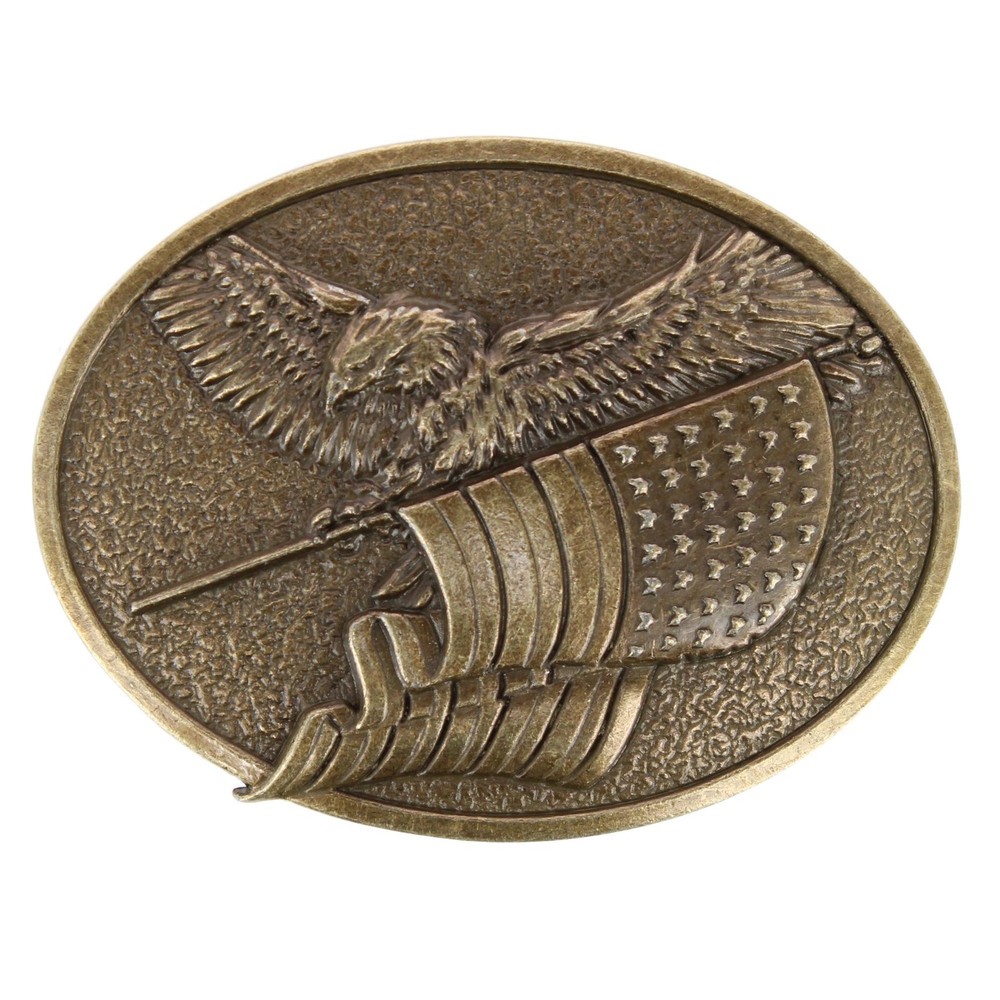 Wrangler Men&rsquo;s American Flag & Eagle Belt Buckle Antique Brass Finish